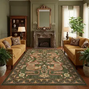 Tibetan Tiger 5x7 Area Rugs, Boho Green Washable Rugs for Living Room,  Tribal Soft  Print Throw Rug Non Slip Ultra Thin Stain Resistant Floor Carpet for Office Bedroom