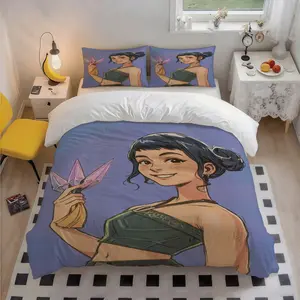 3Pcs kp Hunt Green Warrior Holding Crystal Trident Themed Polyester Vibrant Bedding Set, Colorful Art Print, Warm Christmas Gift, Great for Home & Guest Room, 1 Duvet Cover + 2 Pillowcases (No Insert)