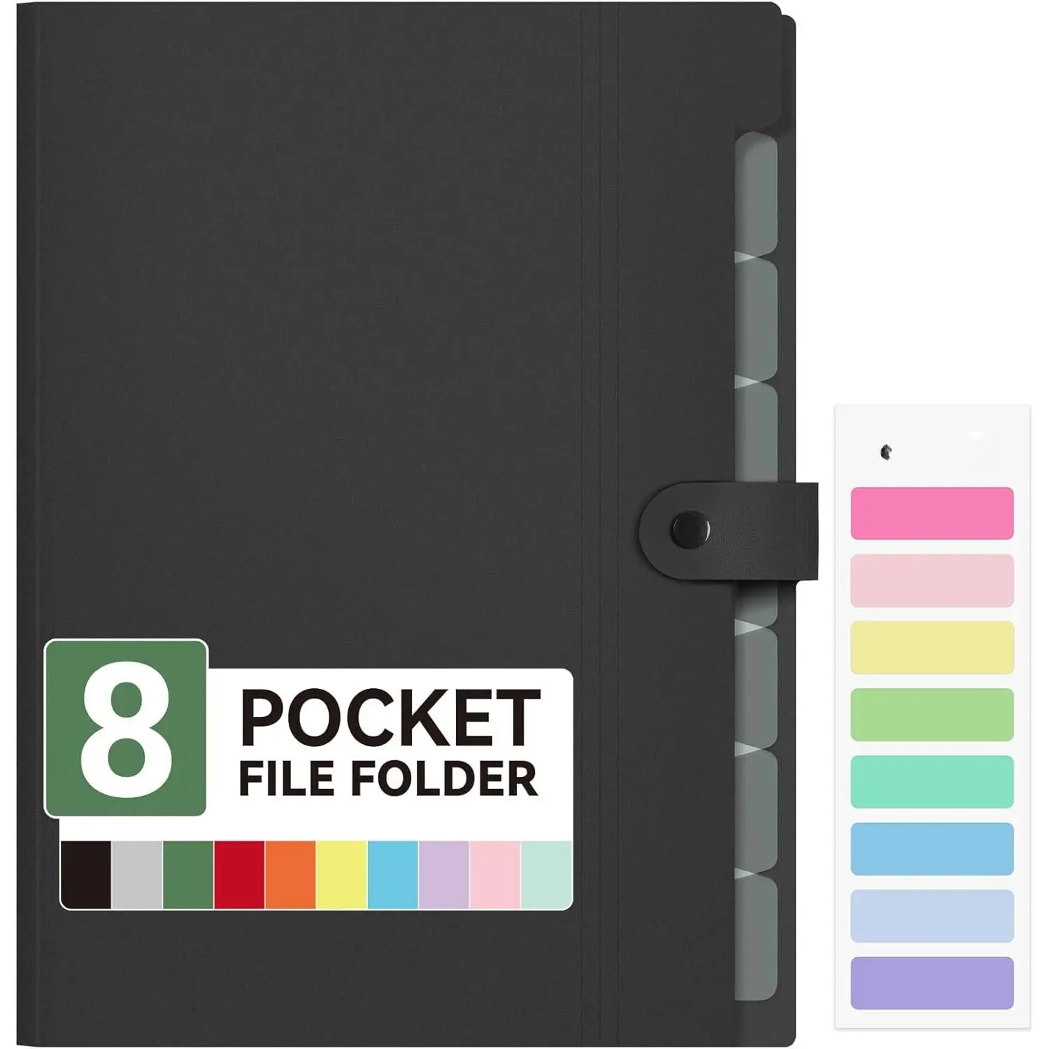 8-Pocket Sturdy Reinforced Plastic Accordion File Organizer, 12.8x9.6 Inches, A4/Letter Size Fit (Fits A4 or Letter Size), Accordion Fold, Tab Labels, Snap Closure, Color-Coding System, Flexible to Expand, Portable Document Storage for College Students