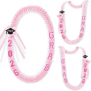 2026 Graduation Leis for Him Her - Hand-Woven Blue Braided Ribbon Lei with GRAD Letters & Cap Charm, Adjustable Graduation Money Lei with Safety P for Class of 2026 Graduation Ceremony Party Favors