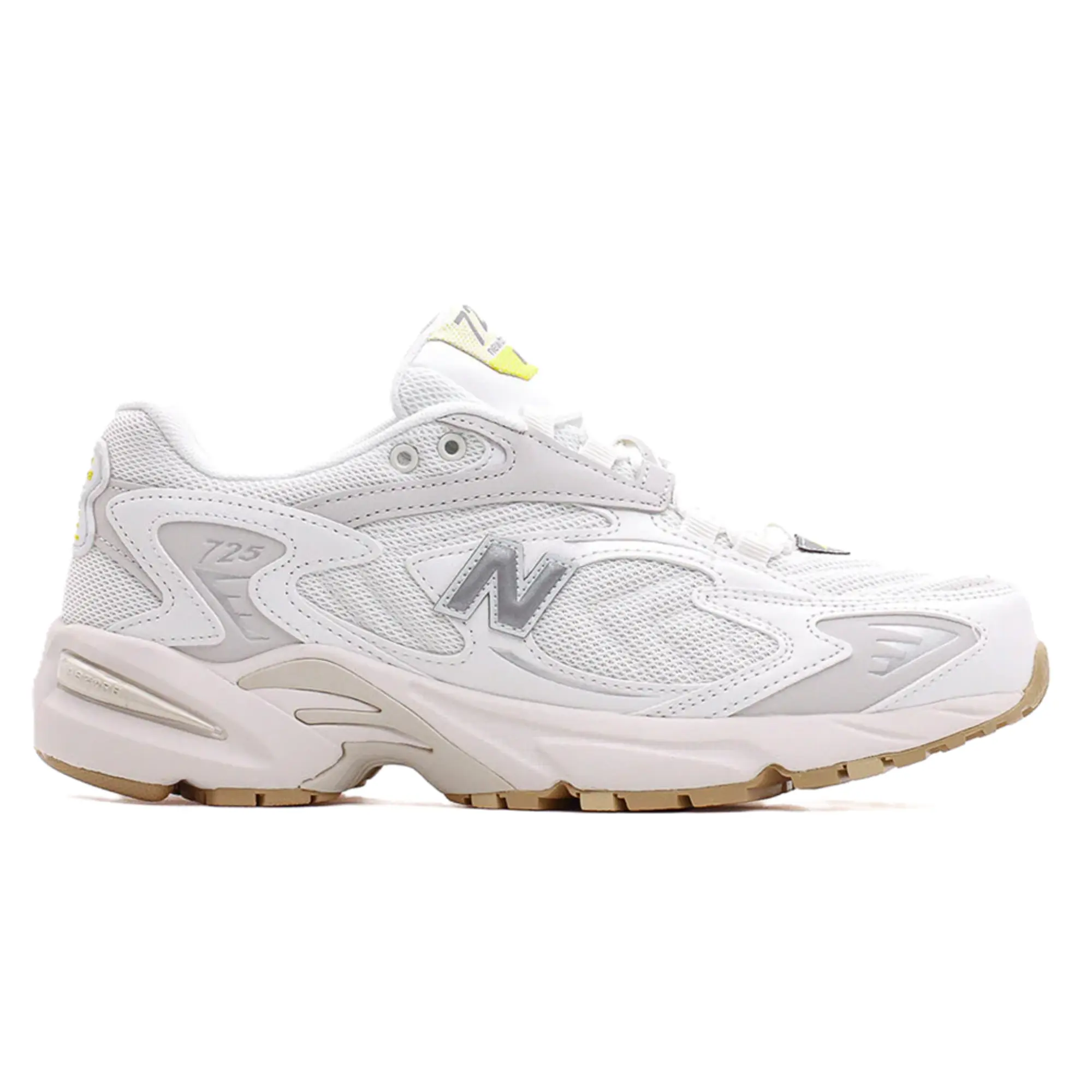 New Balance 725 White Grey Yellow Men's Sneakers, Cushioned Running Shoes, Lightweight Lace-Up Athletic Footwear, Sport Shoes for Walking, Training, Gym Workouts, Everyday Casual Wear and Streetwear