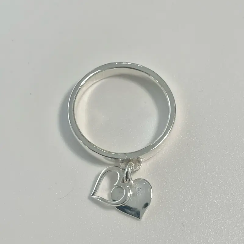Sterling Silver 925 Dangle Hearts Band Ring