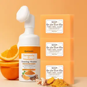Turmeric Cleansing Mousse & Soap Set, Facial Skin Care Product for Women & Men, Facial Cleansers, Includes Turmeric Kojic Acid Soap & Cleansing Mousse. Unisex Body & Face Skincare Kit for Daily Cleansing, Moisturizing, Hydrating and Skin Repair