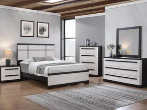 B8162-4PC 4 pc Remington two tone black and white wood grain finish queen bedroom set