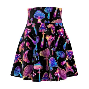 Neon Mushroom Skater Skirt, Psychedelic Rave Wear, Festival Outfit, Women's Clothing, Trippy Mini Skirt