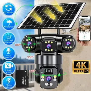 4K Solar-Powered Outdoor Surveillance Camera | 2.4G Wifi, PTZ, [10X Zoom] 360-Degree Low-Power CCTV Solar Panel Battery Wifi Camera with Color Night Vision, Two-Way Communication for Home/Business/Driveway/Parking Area