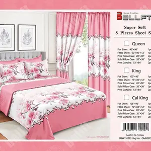 BOLLFT Super Soft 8 Piece Floral Pink Sheet Set King
