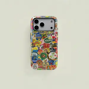 Colorful retro-style cute fruit label collage protective case, sturdy and durable 2-in-1 case, compatible with iPhone 17/16/15/14/13/12/11 Pro Max/Plus/Pro, Samsung Galaxy S25/S24/S23 Ultra series, simple and stylish phone case.