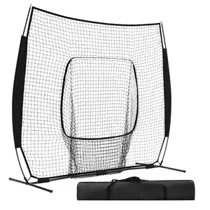 7 ft x 7 ft Baseball & Softball Practice Net with Bow Frame, Carry Bag & Strike Zone Target, for Hitting Pitching, Black