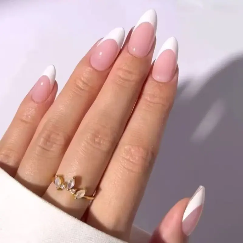 24pcs Nude French Water Drop Nail Art Tips, Simple Elegant Design, Perfect for Daily Wear, Parties & Dates