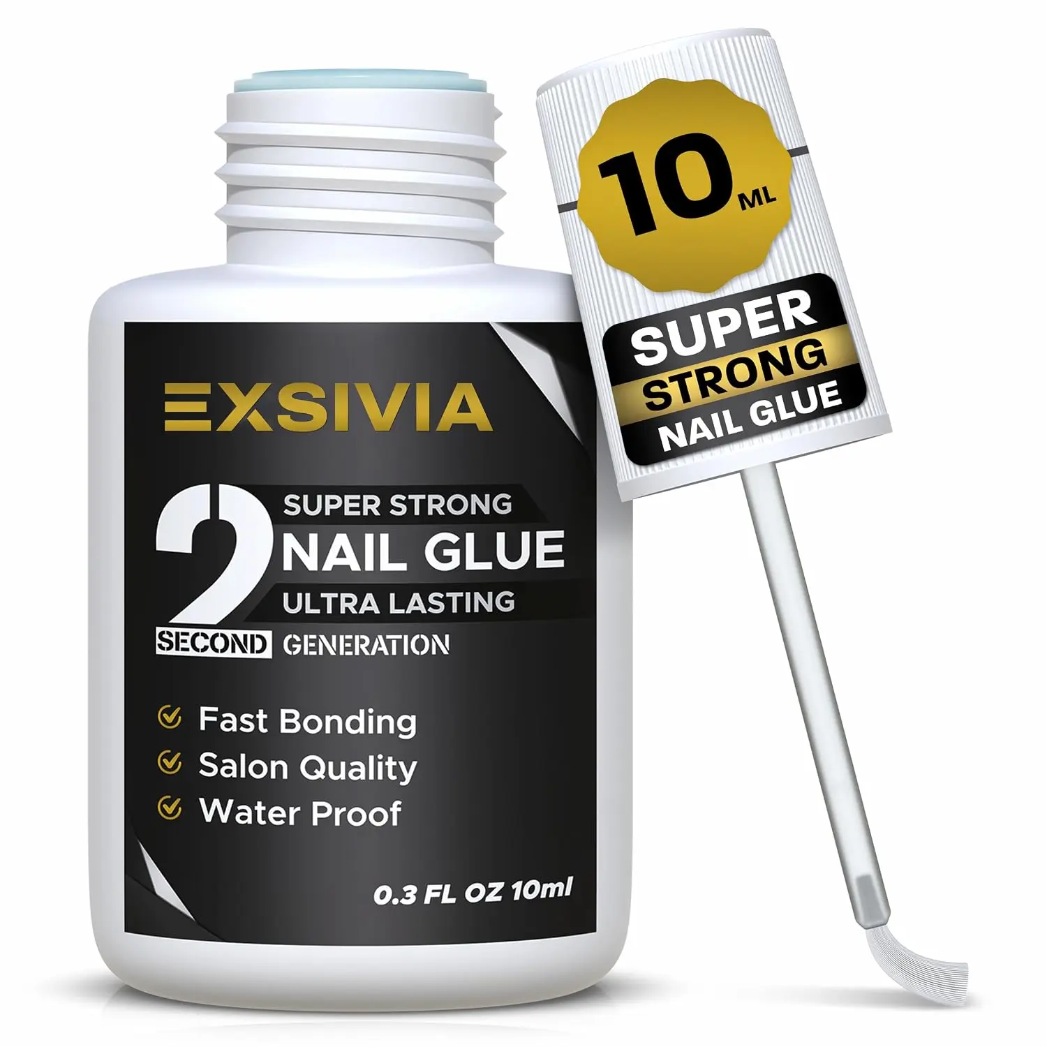 Super Strong Nail Glue for Press On Nails, Acrylic Nails & Nail Tips (10ml),Extra Strength Long Lasting Brush-On Adhesive, Mess-Free, No Dehydrator or Primer Needed