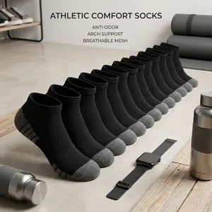 Men's Cushioned Ankle Socks - 7 Pairs Breathable Moisture Wicking Low Cut Casual Socks for Daily Wear Sports Comfort Lightweight Soft Fabric