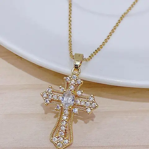 Rhinestone Cross Pendant Necklace For Women For Gift, jewelry gifts, Clavicle Chain Necklace, Fashion All-match Accessory #GLOBAL PICKS