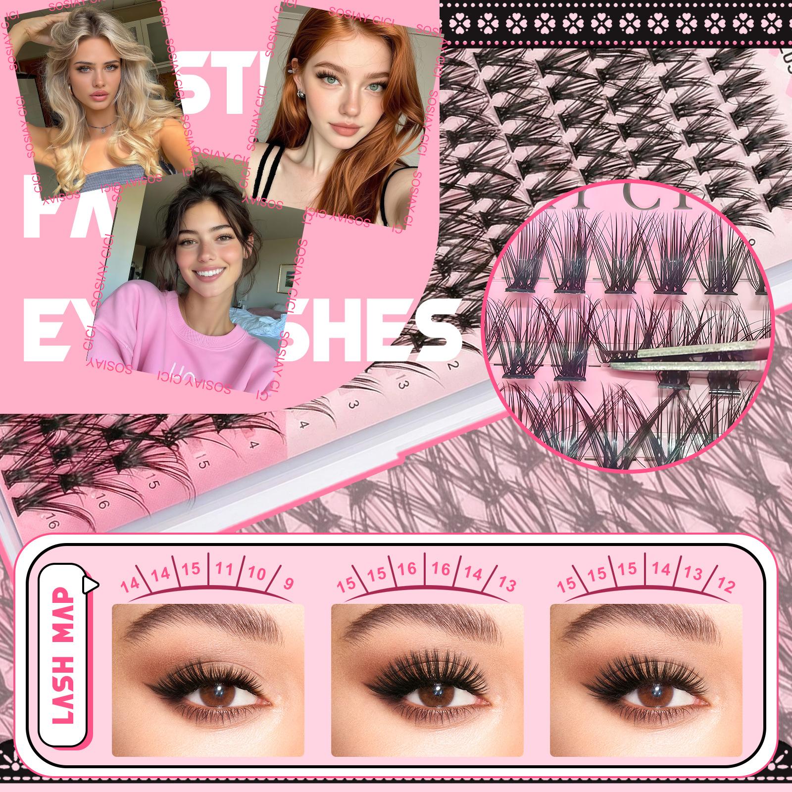 Self Adhesive Lash Clusters, Volumized Fake Eyelashes, Fluffy Natural Look DIY Lashes, Eye Makeup & Beauty Tools for Women & Girls, Lengthening Eyelashes, Individual Cluster Extensions, All-In-One Lash Kit Flawless Set