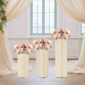3 Pack Cardboard Flower Stands Set with PVC Base, Freestanding in 3 Sizes Milky White for Wedding Party Photo Booth Decoration