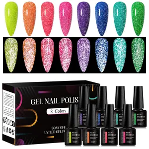 Fluorescent Glitter Gel Nail Polish Set, 8pcs/set Long-lasting Semi-permanent Gel Nail Varnish, DIY Manicures Supplies, Nail Art UV Soak Off
