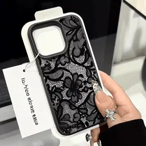 New Black Lace Floral Pattern Phone Case/for iPhone 17 Air/16 Plus/15 Pro Max/14 Pro/13/12/11 and Other Mobile Phone Cases/Full Protection Shockproof Phone Case/Suitable as a Gift for Family or Friends, DKPW25