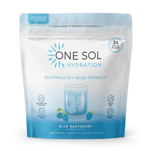 One Sol Hydration - On The Go Lean Hydration + Electrolytes, BCAA's, and Metabolyte Booster y Agua Fresca - Blue Raspberry Flavor