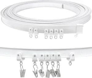 Ceiling Curtain Track, Flexible Bendable Curtain Track 12Ft Curved Sliding Ceiling Track Set System for Room Divider Curtain Rail Track Wall Mount for RV Bay Window