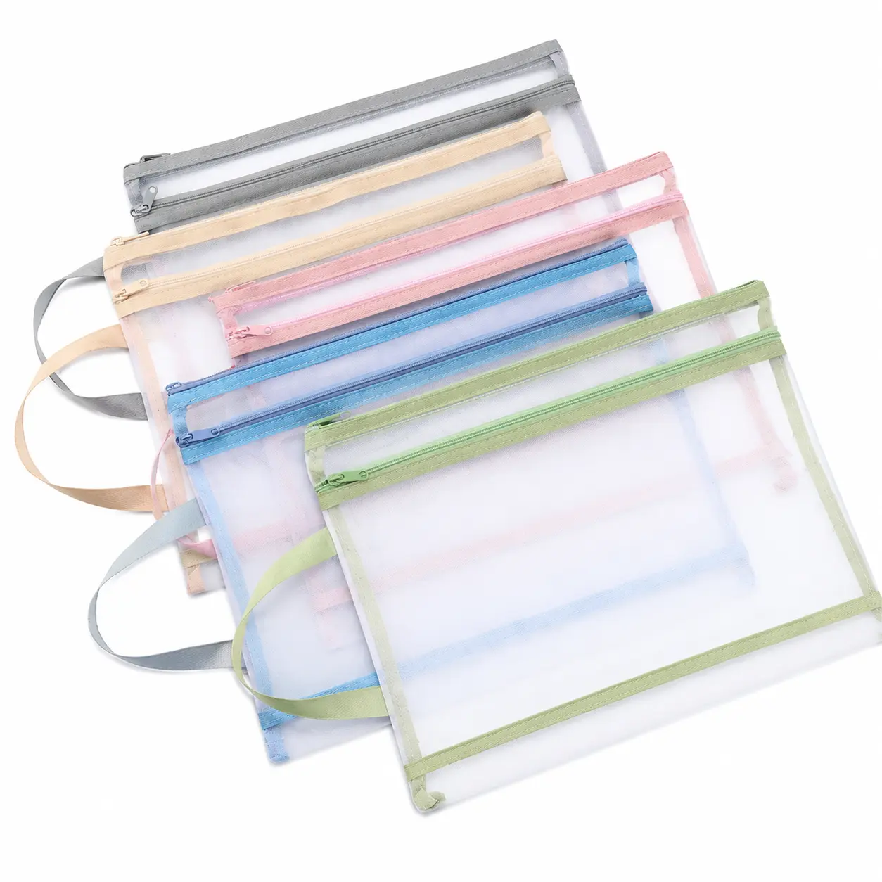 5 Pack A4 Mesh File Bags with Zipper, Double Layer Transparent Document Organizer Pouches, Colorful School Supply Storage Bags for Students, Classroom, Office & Back to School Essentials