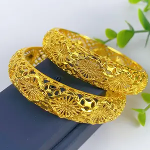 Luxury Dubai 24k Gold Color Bangles For Women Middle East Hollow Bracelet Wedding Ethiopian Bridal Jewelry Accessories Gifts