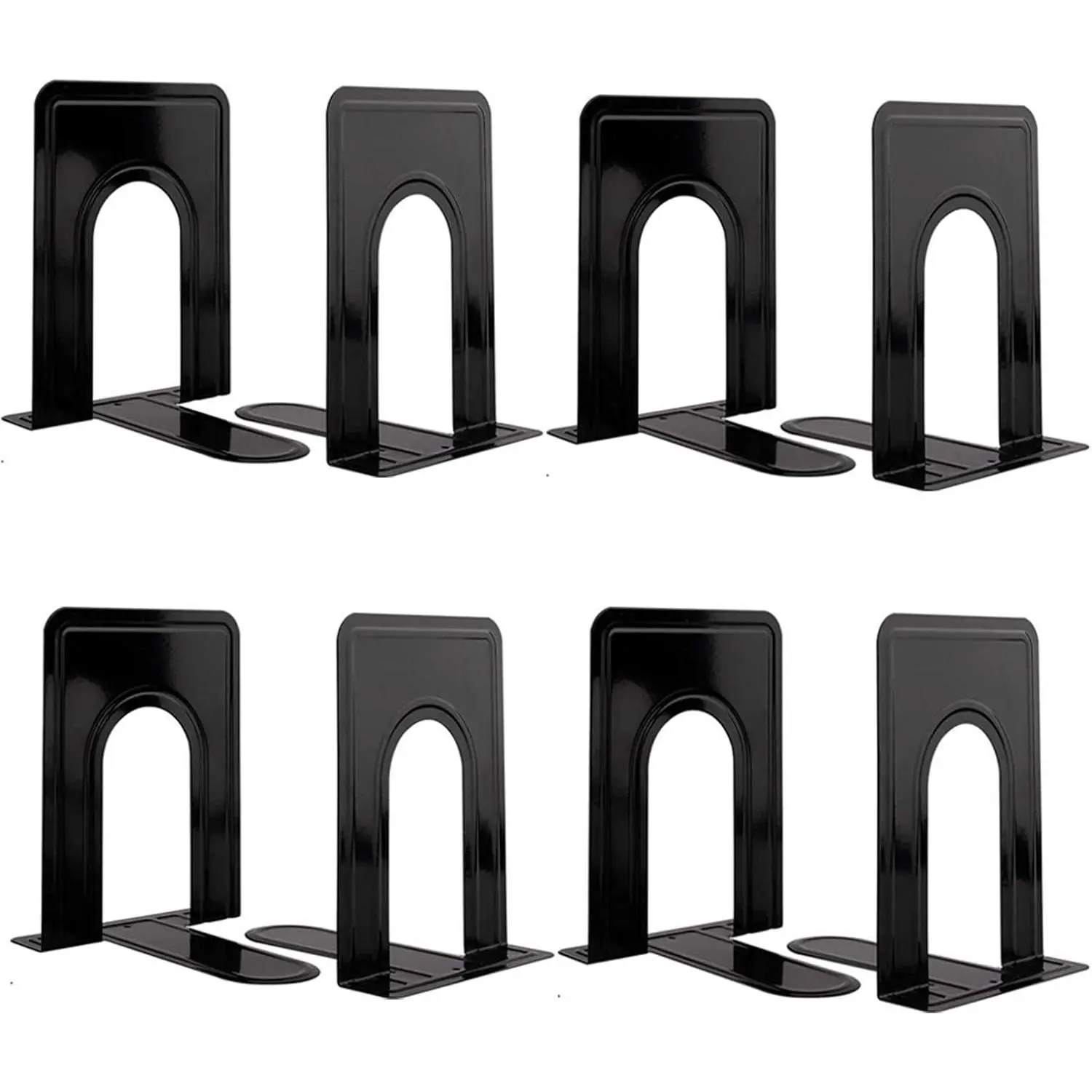 Metal Book Ends for Shelves, Book Shelf Holder Home Decorative, Book Ends for Heavy Books/Movies/CDs, Black 6.5 x 5 x 5.7 in, 4 Pair/ 8 count