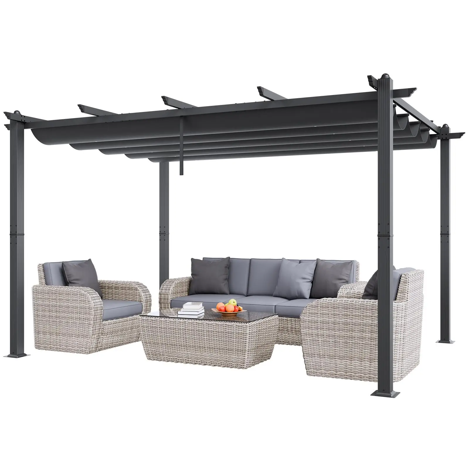 VEVOR 10'x13' Outdoor Retractable Pergola with Canopy, Aluminum Pergola with Retractable Canopy, Modern Pergola with Sun Shade Canopy for Patios, Gard