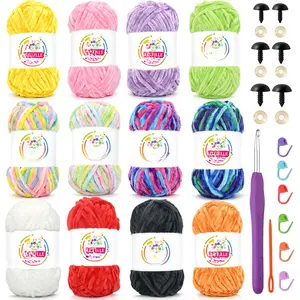 12 Pack Rainbow  Chenille Yarn for Crocheting,Multicolor Fluffy  Plush Yarn Thick Soft Chunky Chenille Yarn  Blanket Yarn for Crocheting Knitting Beginners(Multicolor 01)