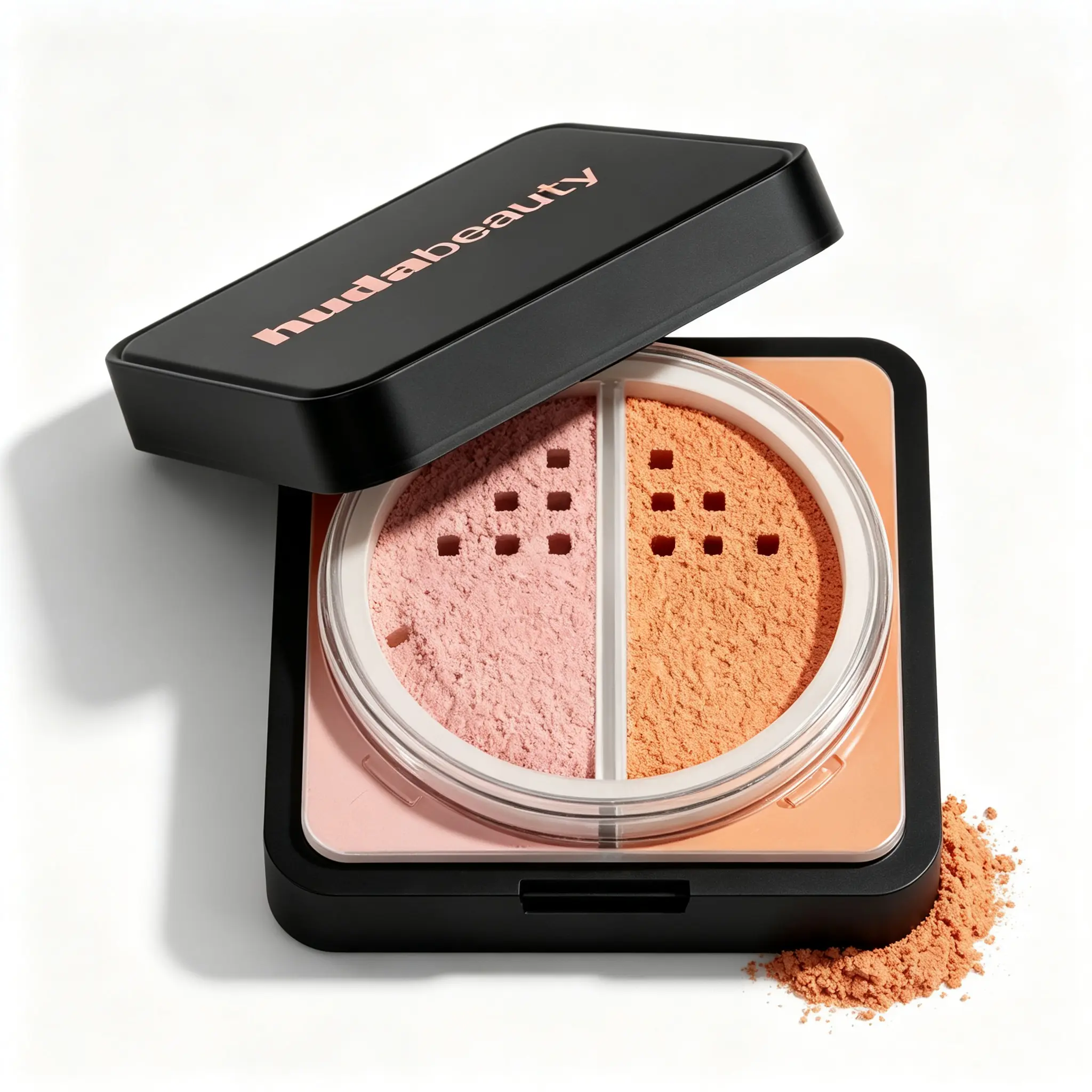 2-in-1 Brightening & Correcting Loose Powder Duo Pink Lift Peach Neutralize 18Hr Wear HUDA BEAUTY