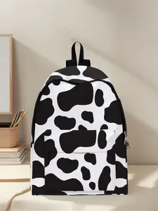 Cow Pattern Printed Backpack, Fun Design, Fashionable Look, Spacious Storage, Ideal for School, Travel, Business Trips