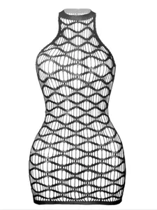 Women's Solid Hollow Out Sheer Fishnet Cover Up Dress, Casual Sleeveless Halter Neck High Waist Cover Up Dress for Summer, Ladies Swimwear Coverups for Beach Holiday Vacation, Swimsuit Cover Up