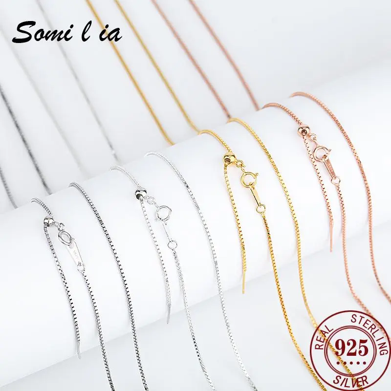 SOMILIA  Silver 925 Necklace Box Chain choker  jewelry 18K gold necklace Neck for Women DIY initial necklace