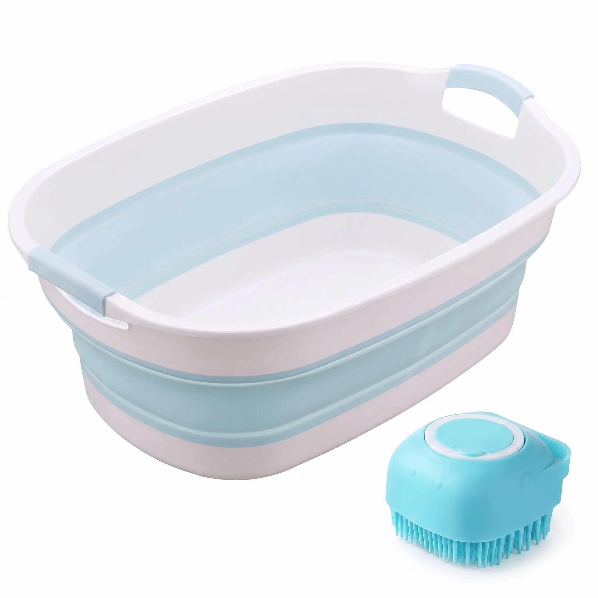 Foldable Pool Dog Tub Bath with Silicone Massage Brush, Portable Washing Basin, Collapsible Pet Bathtub for Outdoor & Home Bathing for Small Dogs, Medium Dogs & Cats