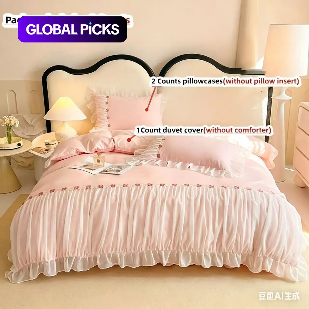 3-Piece Lace Trim Bedding Set, Includes 1 Fitted Sheet and 2 Pillowcases with Zipper Design, Suitable for All Seasons, Comfy Bedding Set, Soft Bedding Sets #GLOBAL PICKS