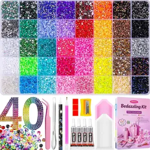 Bedazzling Kit 40000Pcs 40 Colors Resin Jelly Rhinestones, Multicolor 3mm Flatback Gems for Diamond Art, Bedazzler Kit with 4Pcs 10ml B7000 Jewelry Glue & Tools for DIY Nail Art Crafting Makeup Adults