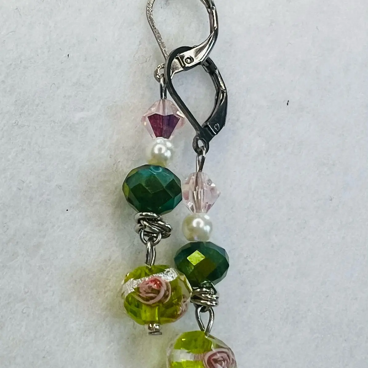 Lime Green and Rose Sparkle Drop Earrings