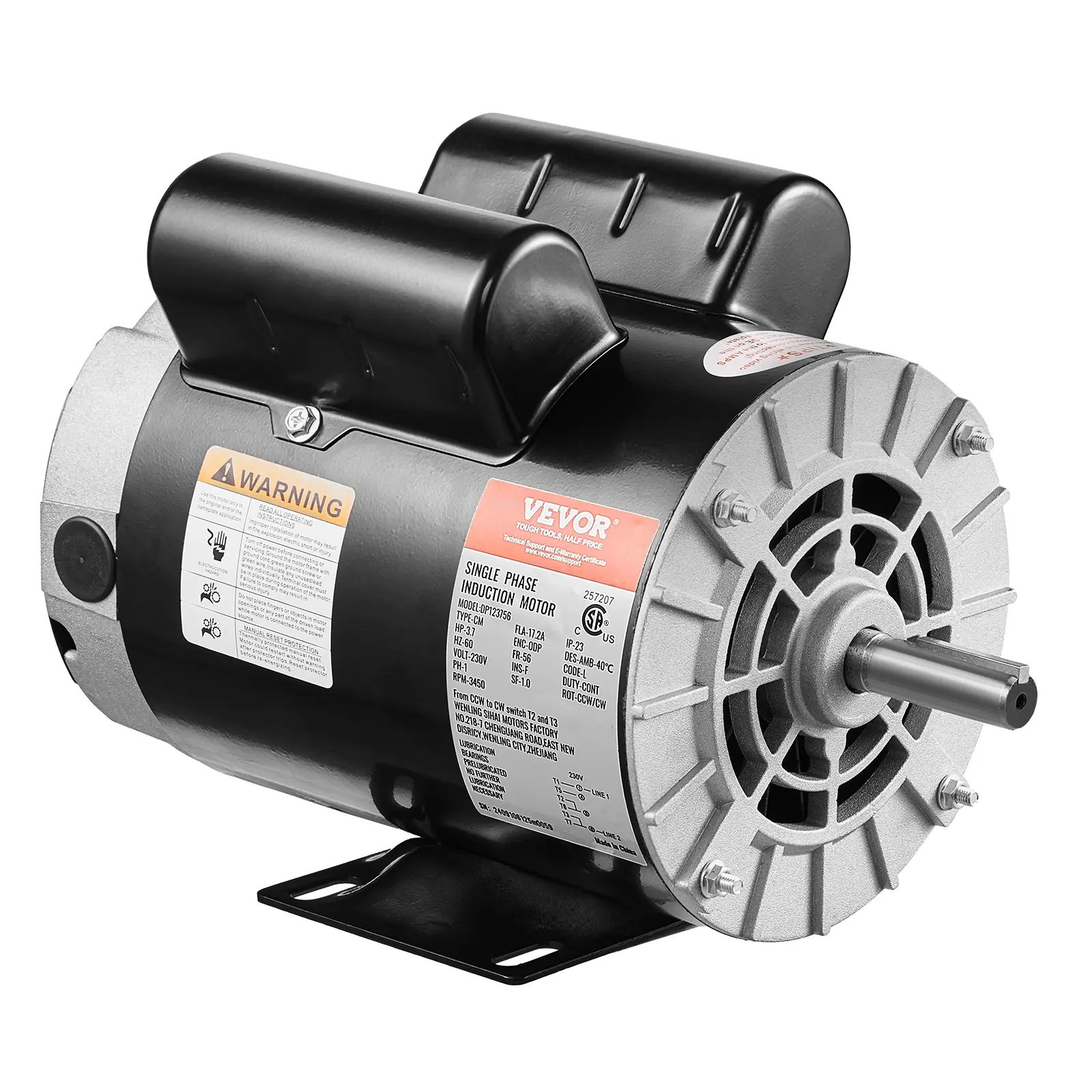 【DealsForYouDays】VEVOR 3.7HP Air Compressor Motor,3450RPM Electric Motor230V 17.2 Amps5/8" Keyed Shaft 56 Frame1.88" Shaft LengthSingle PhaseCCW/CW Rotation (Factory Setting is CCW), Induction Motor