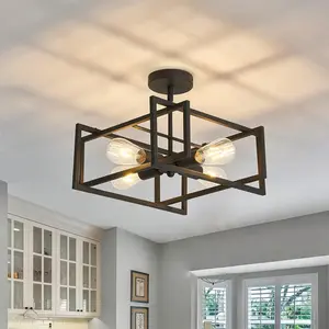 4-Lights Close to Ceiling Light,Black Light Fixture Industrial Flush Mount Ceiling Light ,Farmhouse Chandelier Lighting for Kitchen Island Dining Room Bedroom Foyer Hallway
