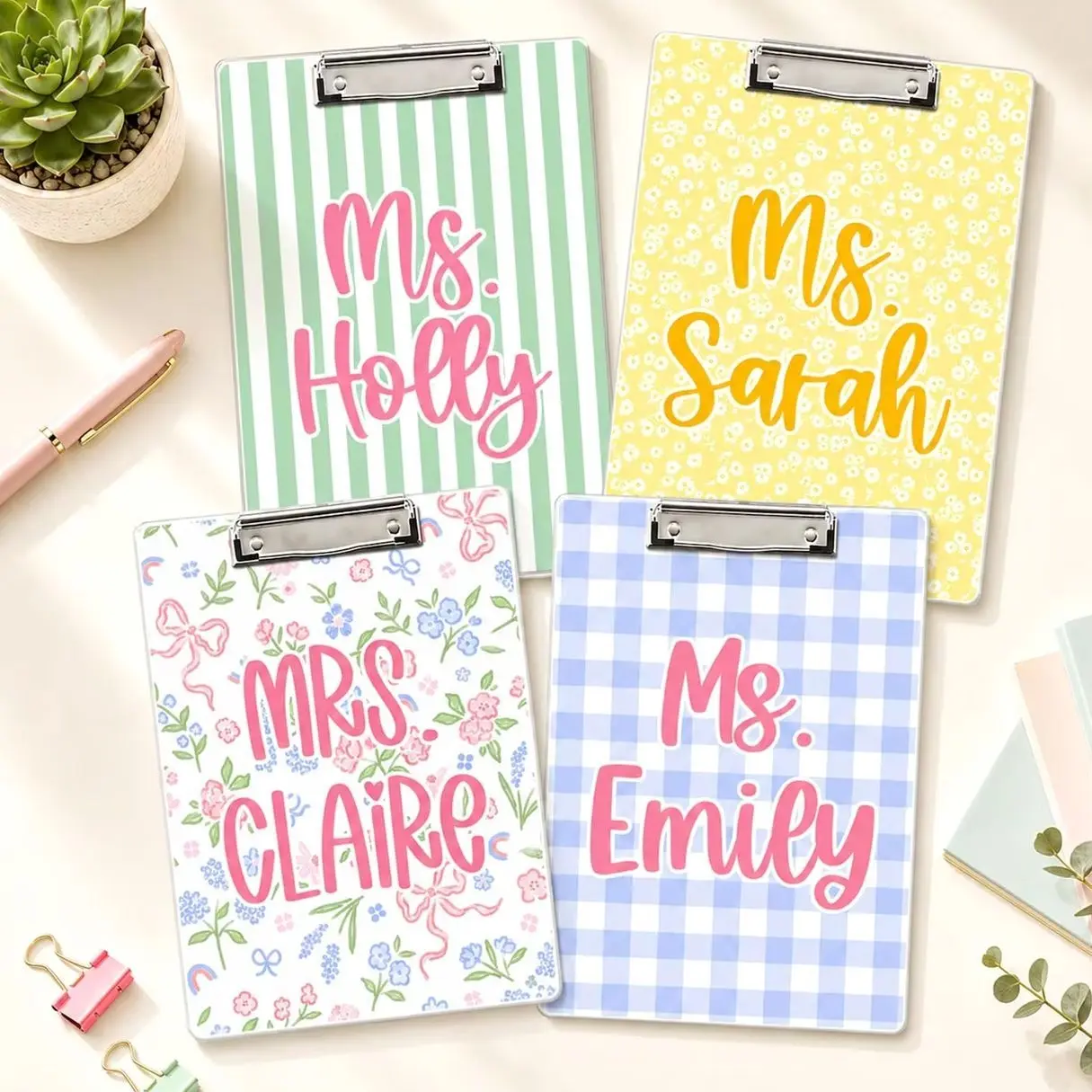 Custom Vintage Floral Teacher Acrylic Clipboard: Personalized Back To School Teacher Gift, Teacher Appreciation Gifts, School Supplies
