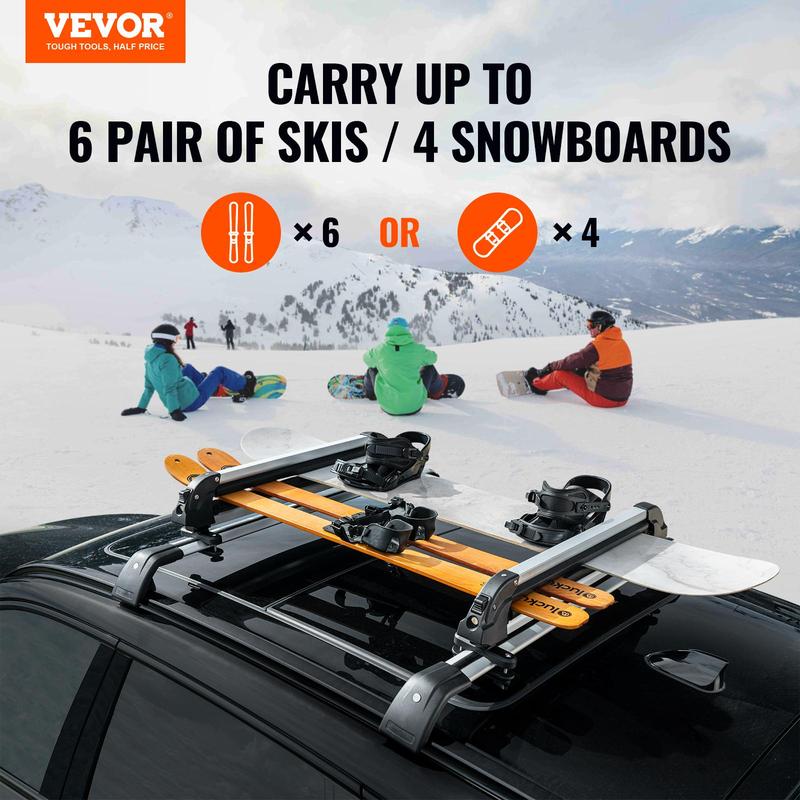 VEVOR Ski and Snowboard Roof Rack,  31.7-Inch Universal Ski Rack for Car Roof Fit Most Crossbars, Carry up to 6 Pairs of Skis or 4 Snowboards, Aluminum Snowboard Ski Rack with Lock & Rubber Padding