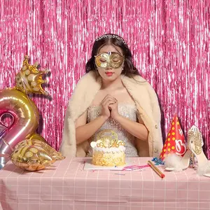 2 Pack Pink Backdrop Party Decorations Tinsel Curtain Party Backdrop Foil Fringe Birthday Decorations Photo Booth Streamer Backdrop Pink Theme Bachelorette Graduation Decor