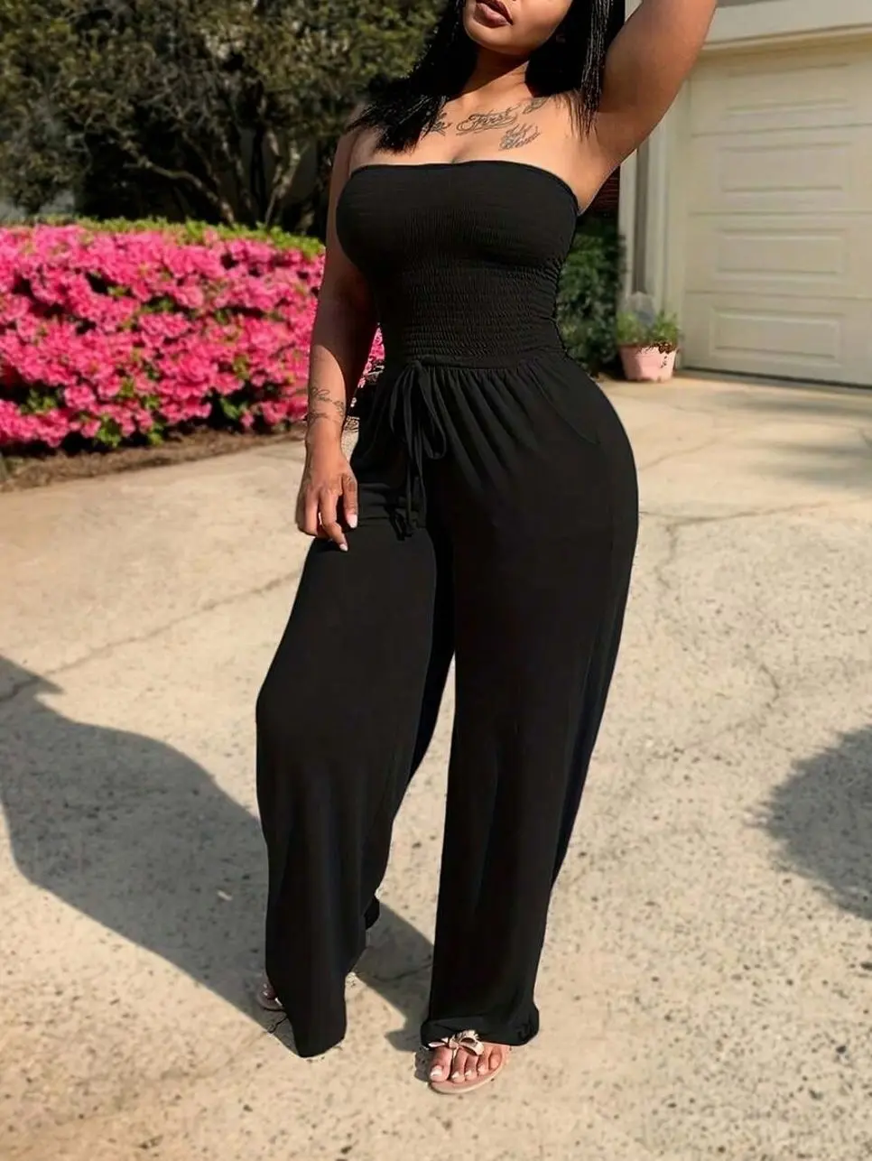 Women's Casual Summer Jumpsuit, Strapless Loose Romper With Pockets, Breathable Beach & Vacation Wear