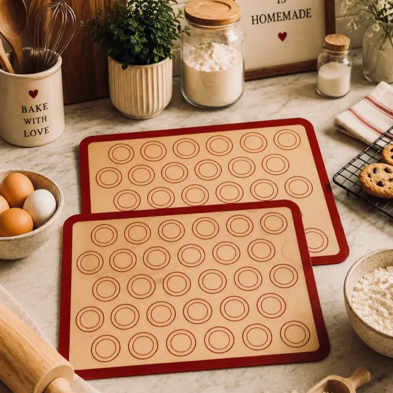 Nonstick Silicone Reusable BPA-Free Lightweight Macaron Baking Mats - Heat-Safe, Antiadherente, Food-Safe Oven Tray Liners, Kitchen Bakeware for Baking, Roasting, Available in 1pc, 2pc, 3pc Sets, Heat-Safe Baking Mats