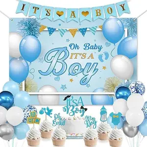 Blue Baby Shower Decorations for Boy Blue Baby Party Decor Kit with Banner Blue Baby Shower Decorations for Boy Blue Baby Party Decor Kit Banner Blue White Balloons Boy Backdrop Cake Cupcake Toppers Baby Boy Shower Decor