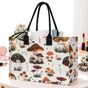 Large Capacity Storage Tote Bag with Mushroom Print, Durable Handle, Space Saving Multi-Purpose, Ideal for School, Travel, Shopping