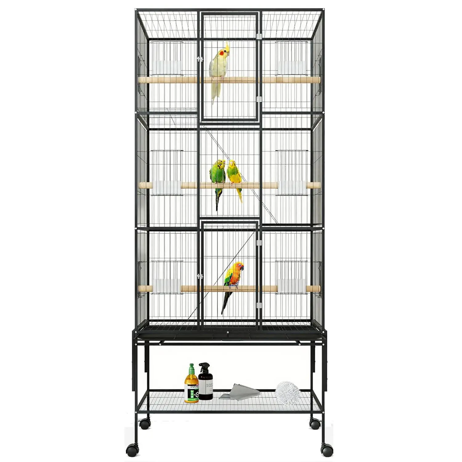 GARVEE 69-Inch Extra Large Wrought Iron Bird Cage with Storage Shelf, Wheels for Mid-Sized Parrots, Cockatiels, Conures (Ideal for Multiple Birds), With Wheels