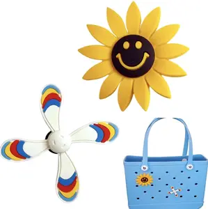 2 PCS Charms Insert for Bogg Bag, 3" Rotating Windmill & Sunflower Flower Charms Inserts, accessories for Simply Southern Totes, Decoration Rubber Beach Bag