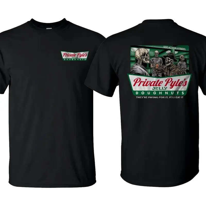 Private Pyle's Jelly Doughnuts - They are Paying For It, You Eat It Side Action Tee, Patriotic Military Graphic Tee, Perfect Gift for Veterans and Soldiers, Unisex Cotton Short Sleeve Shirt for Daily Wear, Outdoor Activities & Casual Street Style