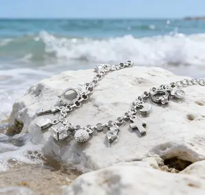 KC Elegant Silver-Plated Heart Key Pendant Bracelet for Women with 13 Charms, Boho Style, Shiny Delicate Silver-Tone Jewelry, Perfect Gift for Wife & Girlfriend, Ideal Birthday & Fashion Statement Bangle