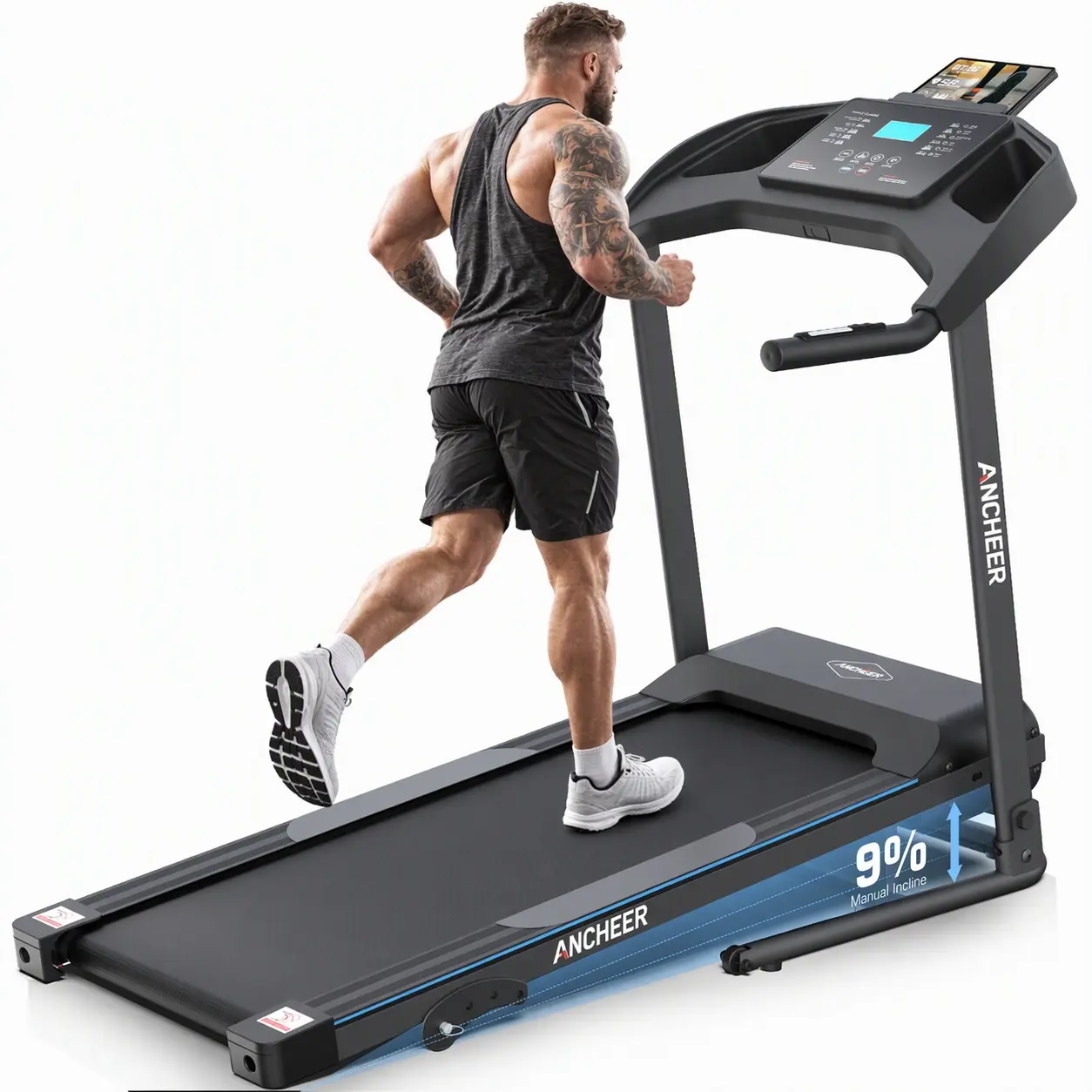 Ancheer 3.5 HP Foldable Treadmill for Home - 350lb Capacity Compact Sturdy Portable Heavy-Duty Fitness Machine, Small Space Fitness Gear with Incline, Inclined Walk Function, Smart LED Display for Cardio